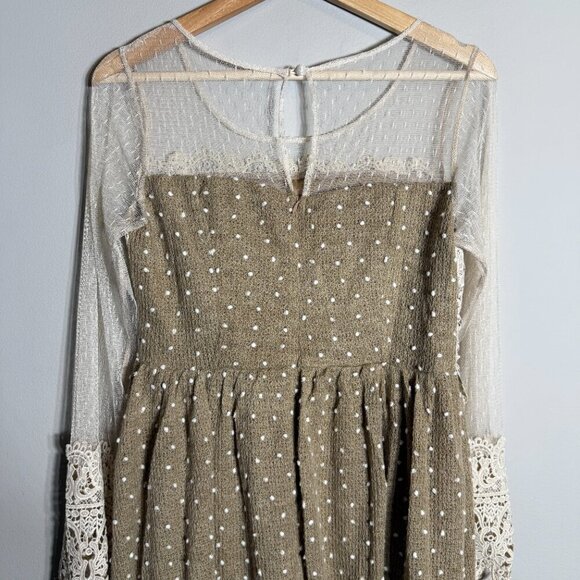 NWT Anthropologie Ryu Long Sleeve Sheer Lace Dress Women's Small Ivory Layered - Picture 9 of 14